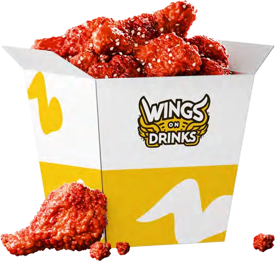 Wings & Drinks branded food box