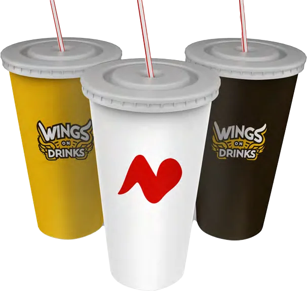 Wings & Drinks branded cups